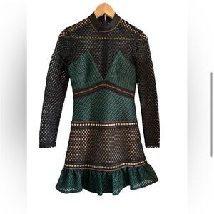 Self Portrait Forest Mesh Mini Dress Long Sleeve Size 2